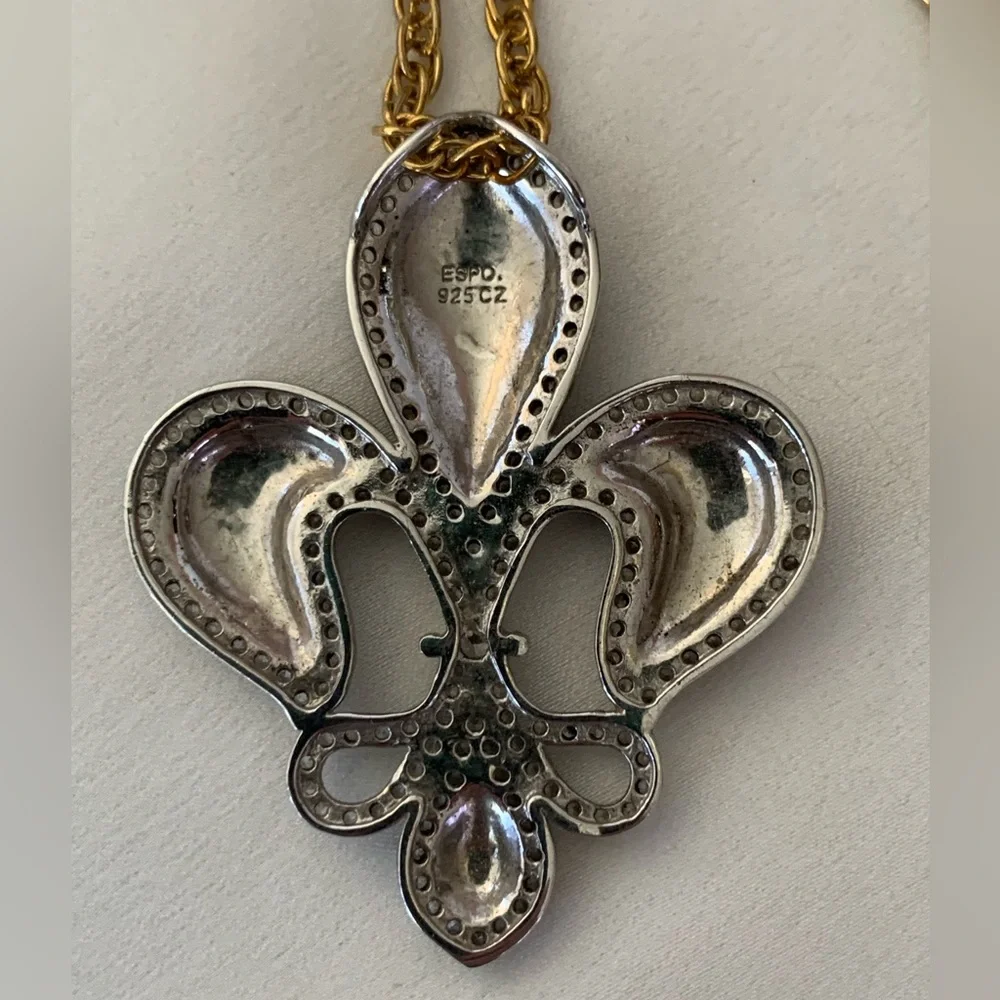 ESPO Fleur de Lis Sterling Silver 925 CZ Vintage Necklace - Picture 7 of 8